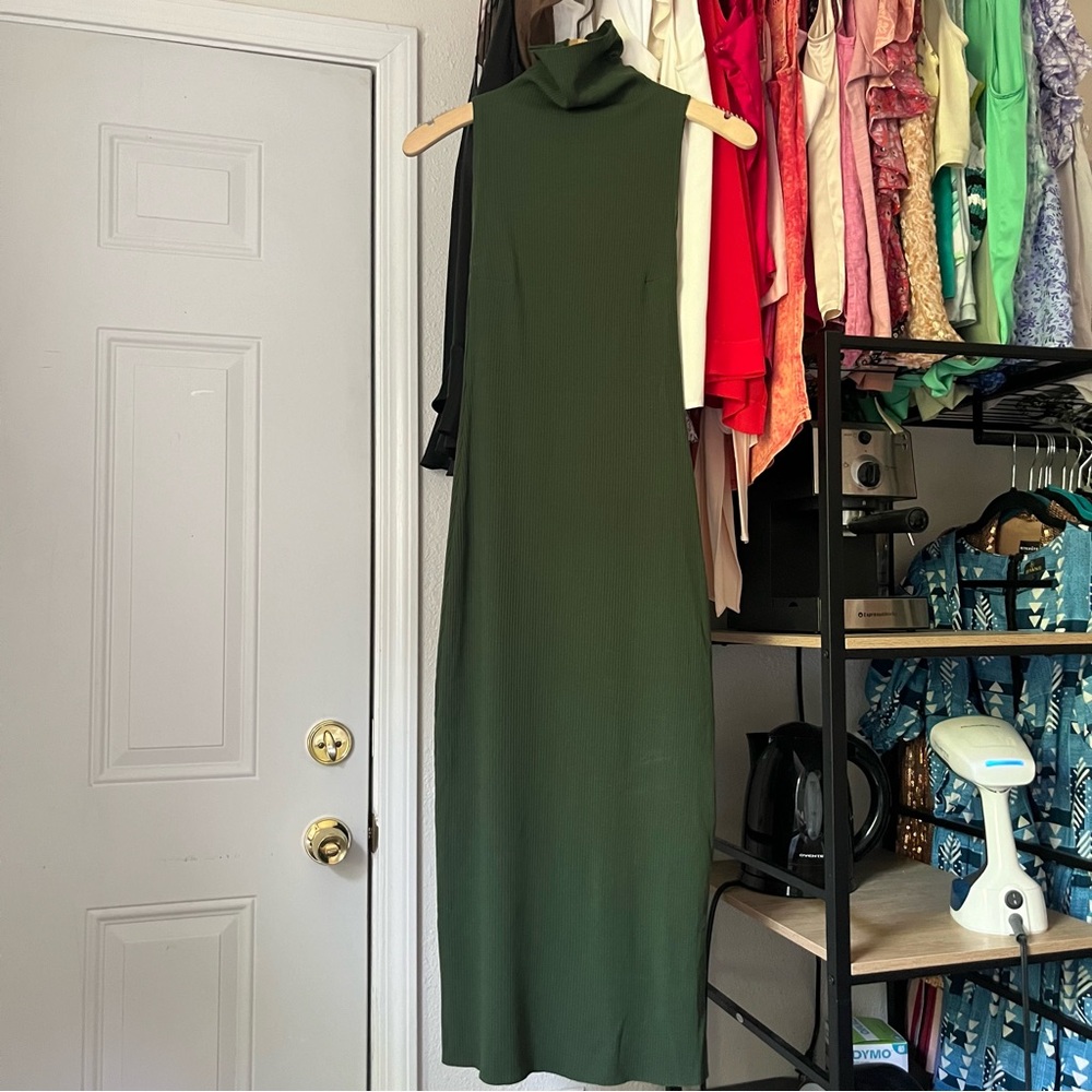 REFORMATION olive‎ army green mock neck rib knit sleeveless midi maxi dress